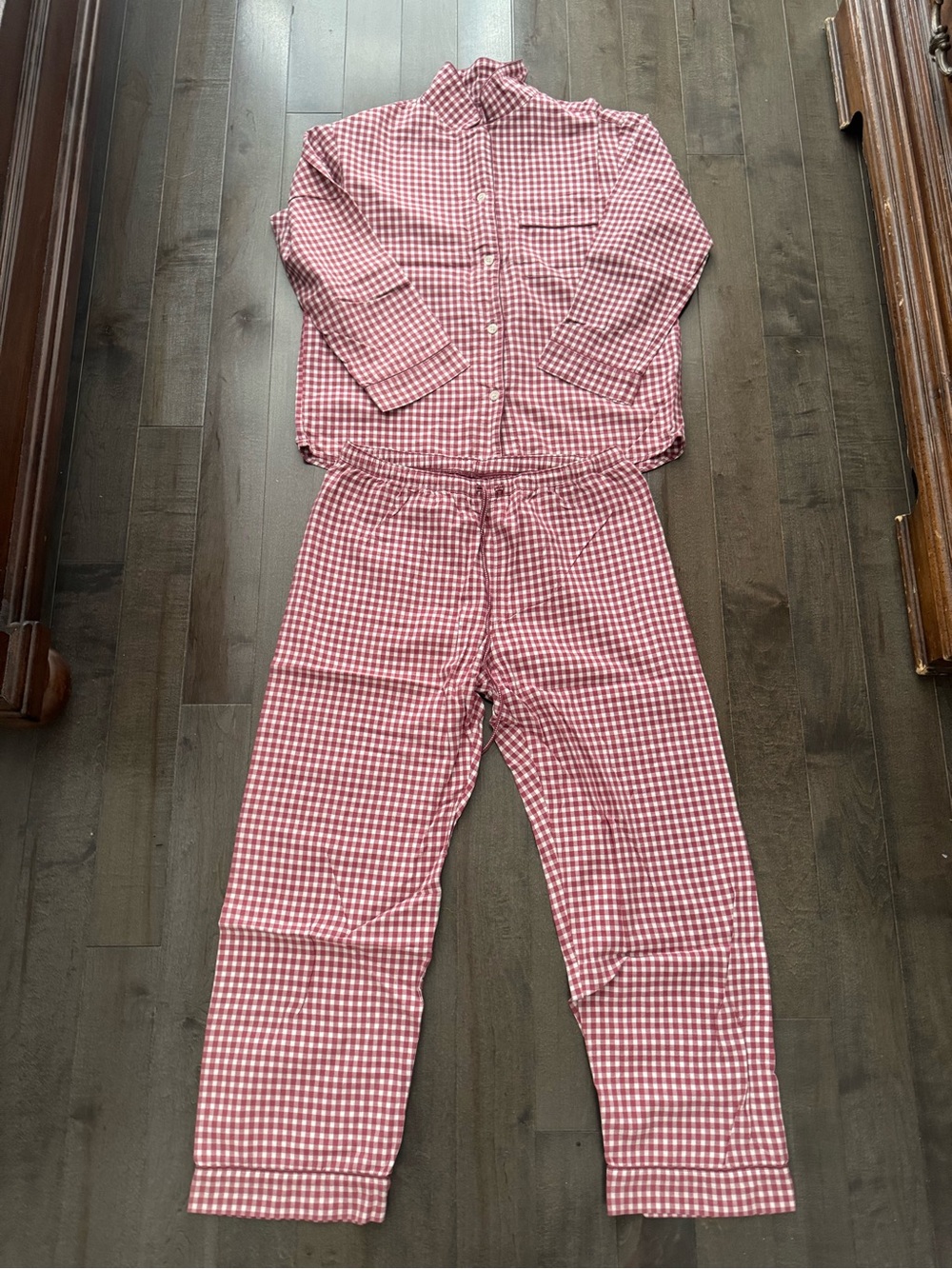 Uniqlo Women's 2-Piece Cotton Check Pajama Set Long Sleeve Collared Size M